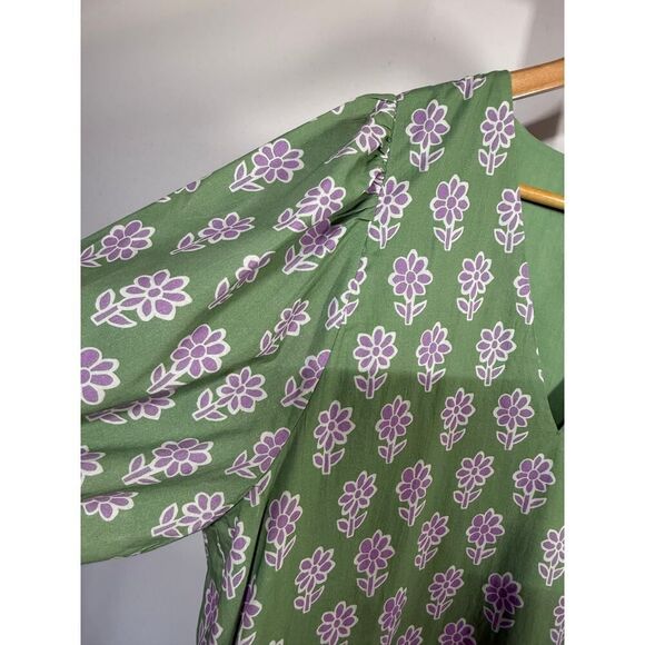 RHODE Women's Saira Floral Print Knee Length Cotton Dress Green Size Large - Picture 4 of 9